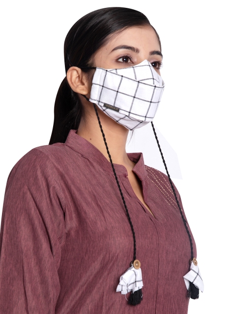 

VASTRAMAY Unisex White & Black Checked 3-Ply Anti-Pollution Reusable Cloth Masks