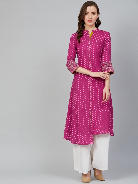 

Rangriti Women Pink & Off-White Bandhani Print A-Line Kurta
