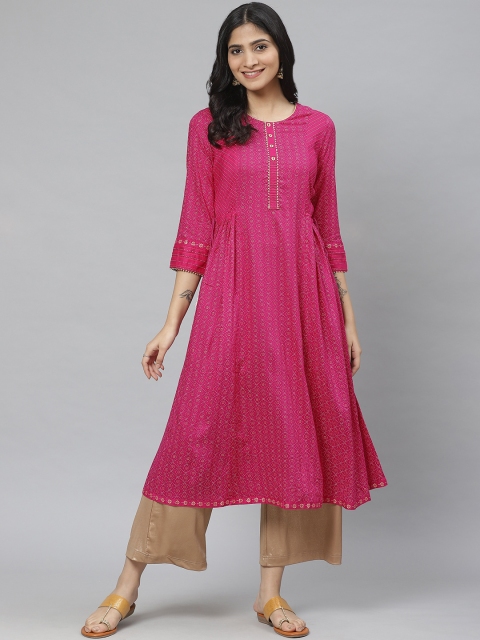 

Rangriti Women Pink & Golden Printed Anarkali Kurta