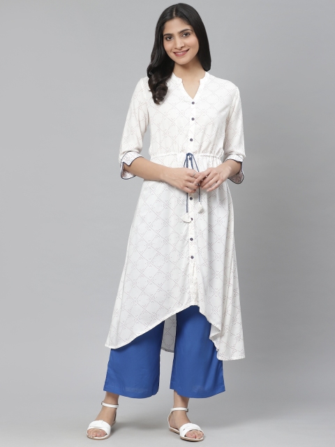 

Rangriti Women White & Red Printed High-Low A-Line Kurta, Off white