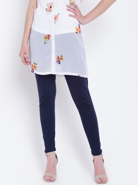 

Rangriti Navy Pure Cotton Solid Ankle-Length Leggings, Navy blue