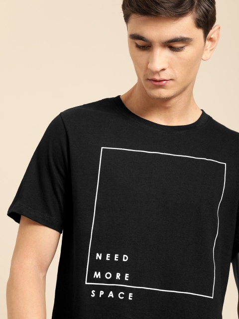 

ether Men Black Printed Round Neck T-shirt