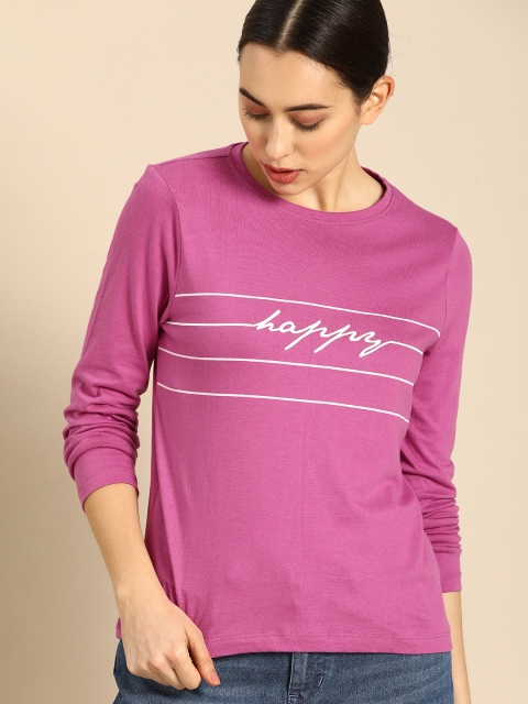 

ether Women Purple Printed Round Neck T-shirt