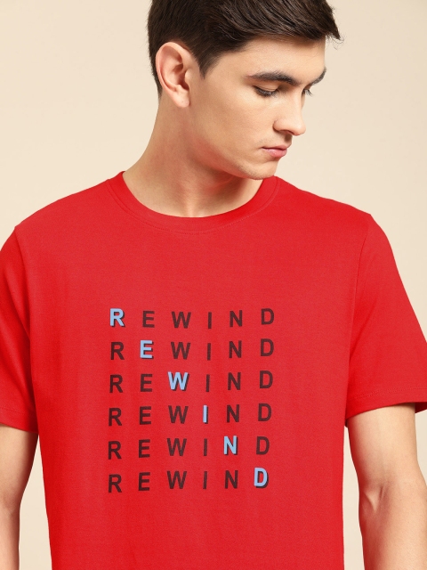 

ether Men Red Printed Round Neck T-shirt