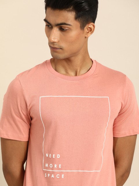 

ether Men Peach-Coloured Printed Round Neck Pure Cotton T-shirt