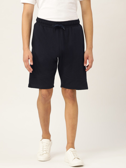 

ether Men Navy Blue Solid Regular Fit Shorts