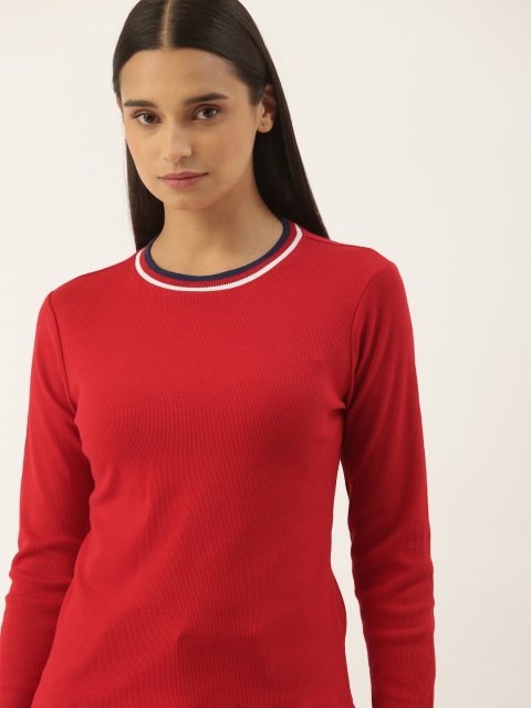 

ether Women Red & Black Solid T-shirt