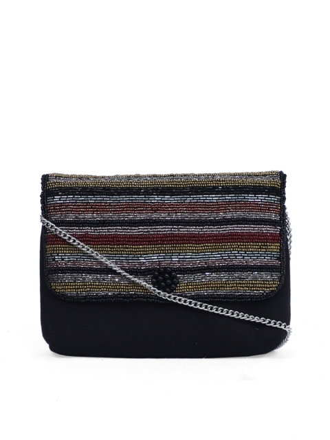 

Diwaah Black & Yellow Striped Embellished Handmade Sling Bag