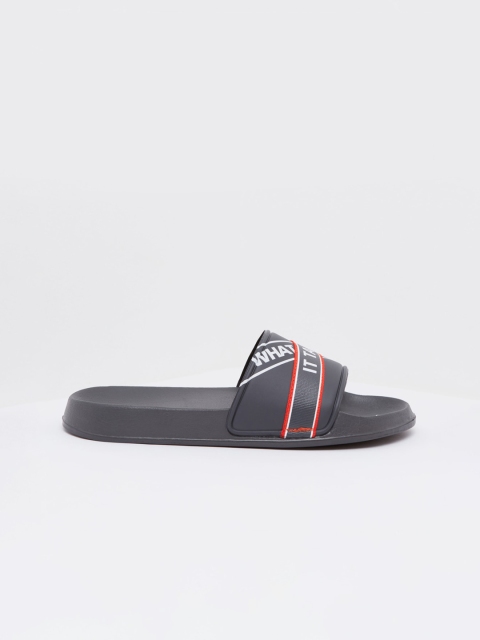 

shoexpress Men Grey & White Printed Sliders