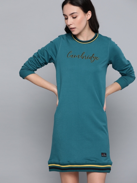 

Harvard Women Teal Blue Embroidered Detail Sweatshirt Dress
