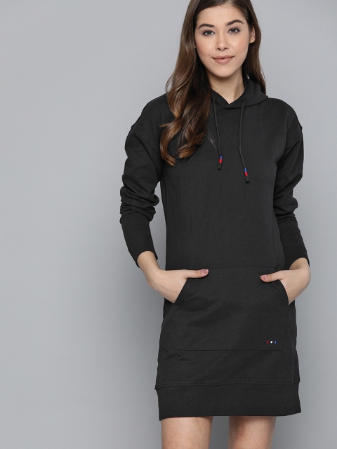 

Harvard Women Black Solid Hooded Sweatshirt Dress