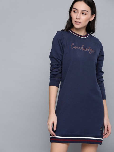 

Harvard Women Navy Blue Embroidered Detail Sweatshirt Dress