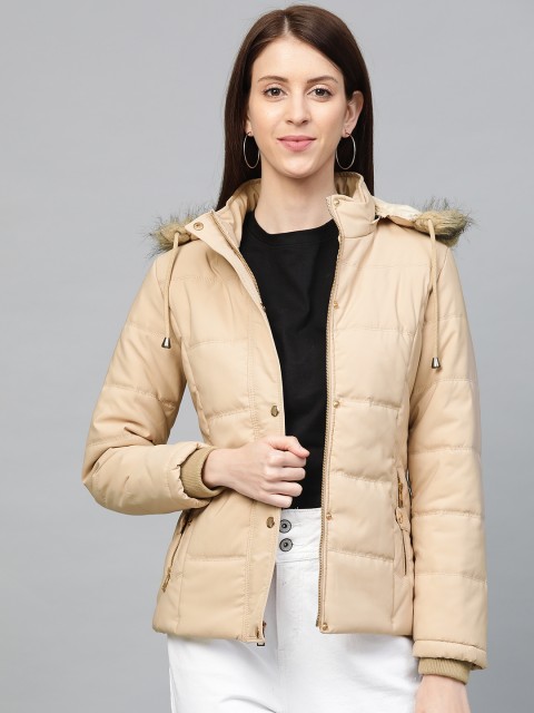 

Fort Collins Women Beige Solid Hooded Parka Jacket