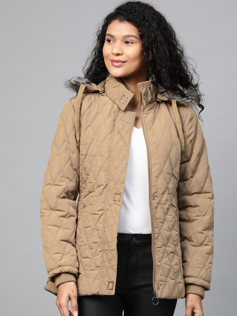 

Fort Collins Women Beige Solid Detachable Hooded Parka Jacket