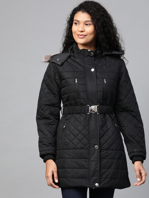 

Fort Collins Women Black Solid Detachable Hooded Longline Parka Jacket