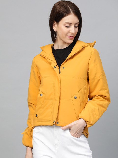 

Fort Collins Women Mustard Yellow Solid Hooded Padded Jacket