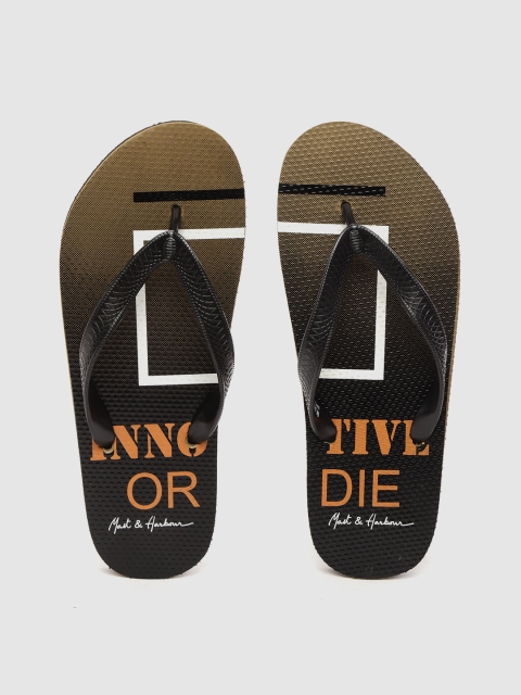 

Mast & Harbour Men Black & Orange Printed Thong Flip-Flops