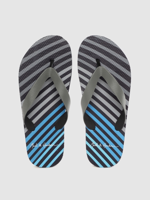 

Mast & Harbour Men Grey & Navy Blue Striped Thong Flip-Flops