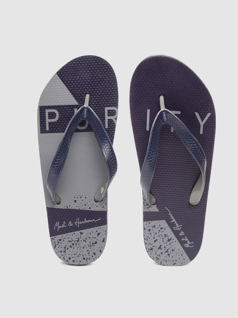 

Mast & Harbour Men Navy Blue & Grey Printed Thong Flip-Flops with Textured Detail
