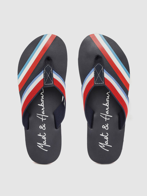 

Mast & Harbour Men Navy Blue & White Striped Thong Flip-Flops