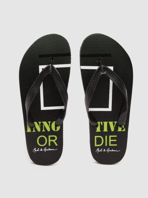 

Mast & Harbour Men Black & Green Printed & Textured Thong Flip-Flops