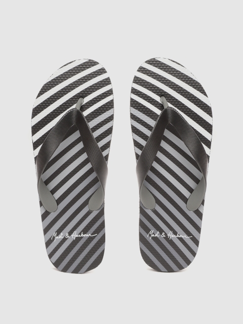 

Mast & Harbour Men Black & Grey Striped Thong Flip-Flops with Textured Detail