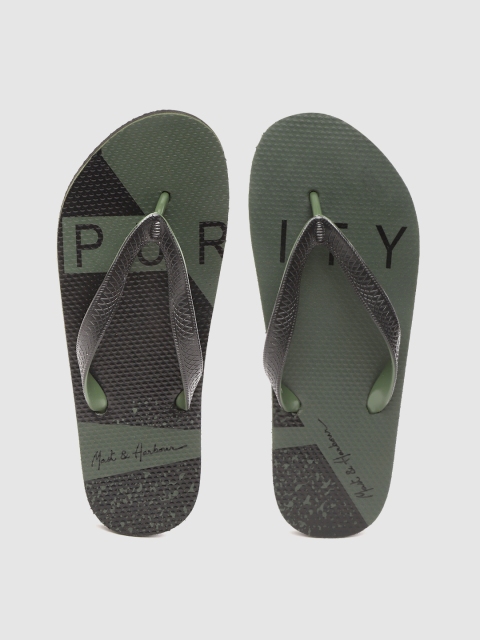 

Mast & Harbour Men Black & Olive Green Printed Thong Flip-Flops with Textured Detail