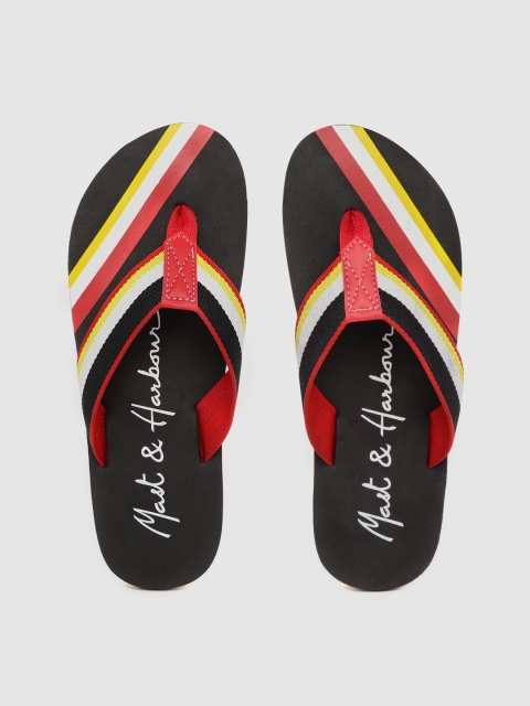 

Mast & Harbour Men Black & White Striped Thong Flip-Flops