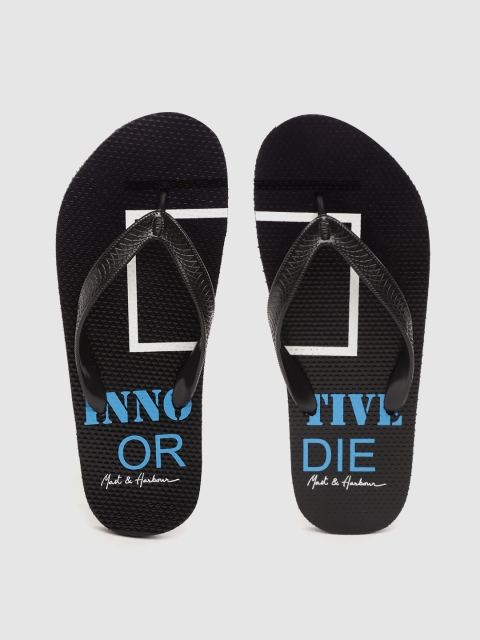 

Mast & Harbour Men Navy Blue & Black Printed & Textured Thong Flip-Flops