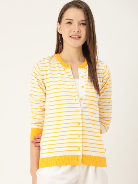 

Monte Carlo Women Yellow & White Striped Cardigan