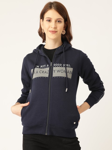 

Monte Carlo Women Navy Blue & Grey Typography Printed Hooded Sweatshirt