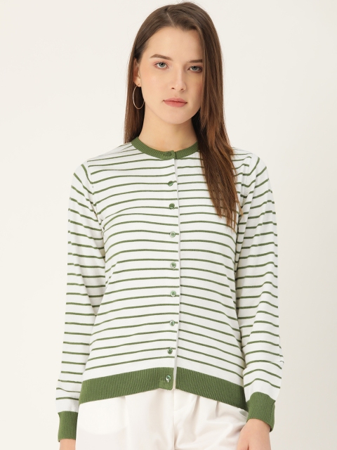 

Monte Carlo Women White & Green Striped Cardigan