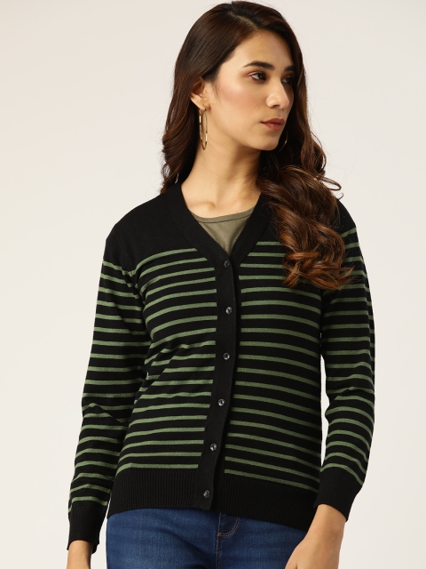 

Monte Carlo Women Black & Green Striped Cardigan