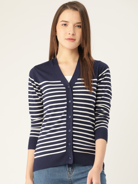 

Monte Carlo Women Navy Blue Striped Cardigan