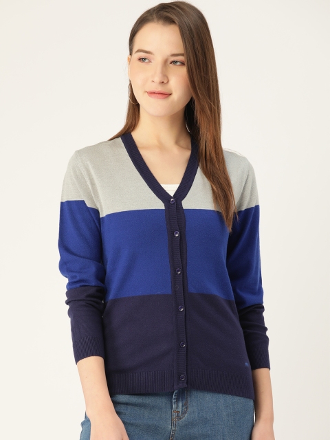 

Monte Carlo Women Blue & Grey Colourblocked Cardigan