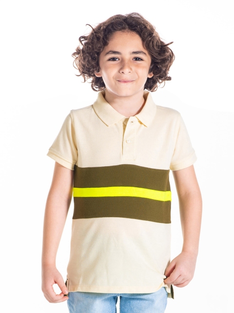 

Cherry Crumble Boys Cream & Brown Colourblocked Polo Collar T-shirt
