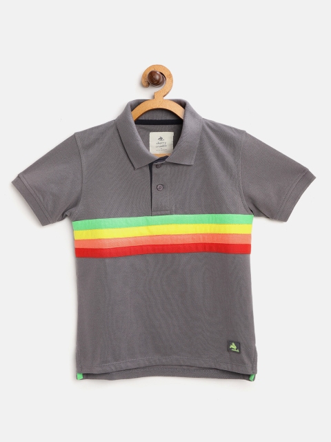 

Cherry Crumble Boys Grey & Red Striped Polo Collar T-shirt