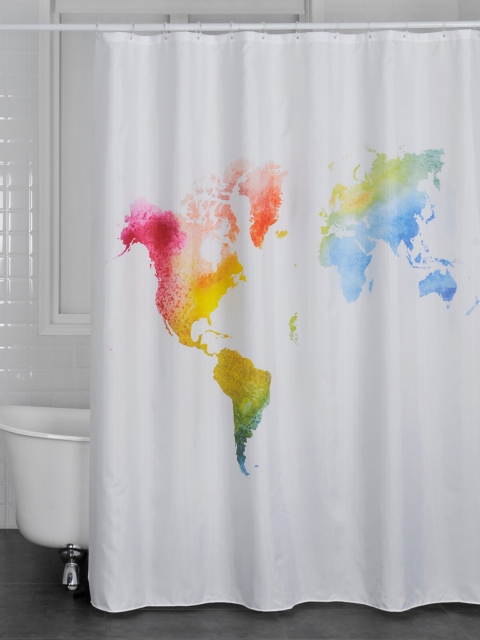 

OBSESSIONS White & Yellow Watercolor World Glam Shower Curtain