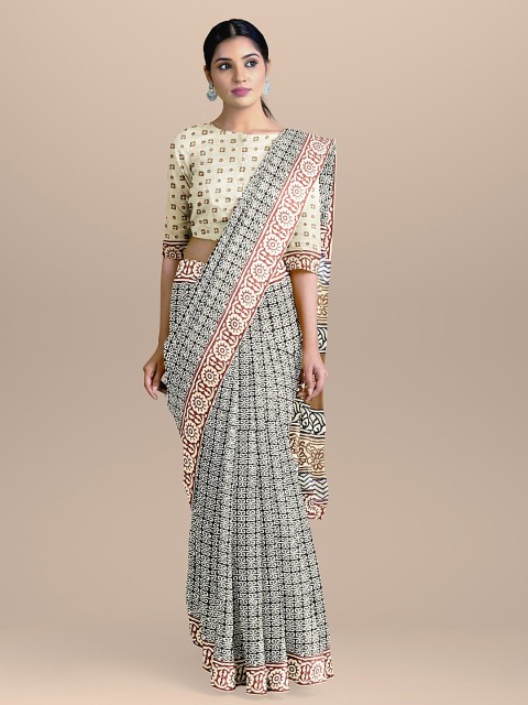 

BharatSthali Coffee Brown & Black Pure Cotton Printed Saree