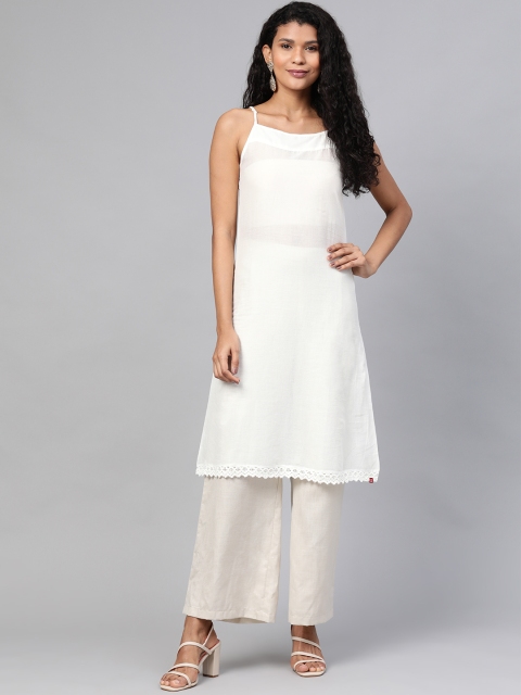 

Biba Women White Solid Semi-Sheer A-Line Kurta