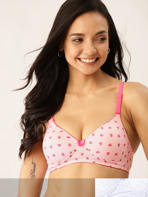 

DressBerry Pack of 2 Printed Non-Wired Lightly Padded Everyday Bras DB-G524P-005, Pink