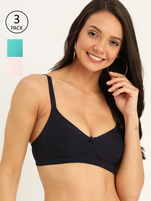 

DressBerry Pack of 3 Solid Non-Padded Non-Wired Everyday Bras DB-ENC-3PP- 005, Navy blue