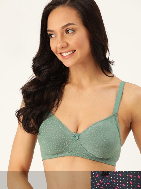 

DressBerry Pack of 2 Geometric Print Non-Wired Non Padded Everyday Bra, Green