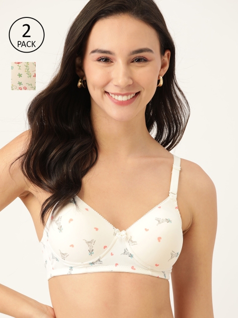 

DressBerry Pack of 2 Cream-Coloured & Beige Printed Non-Wired Lightly Padded Everyday Bra