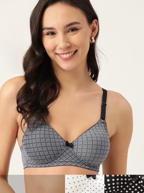 

DressBerry Pack of 3 Printed Non-Wired Lightly Padded Everyday Bras DB-G524P-3PP-002, Black