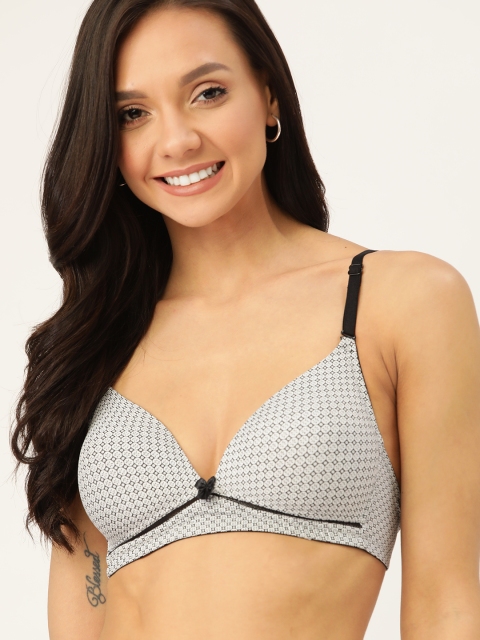 

DressBerry Black & White Printed Non-Wired Lightly Padded Plunge Bra DB-TB-BRA-001D