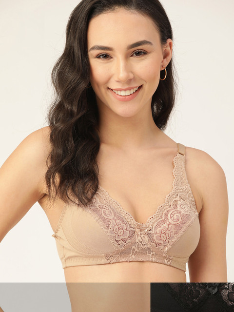 

DressBerry Pack Of 2 Lace Non-Wired Non Padded Everyday Bras, Beige