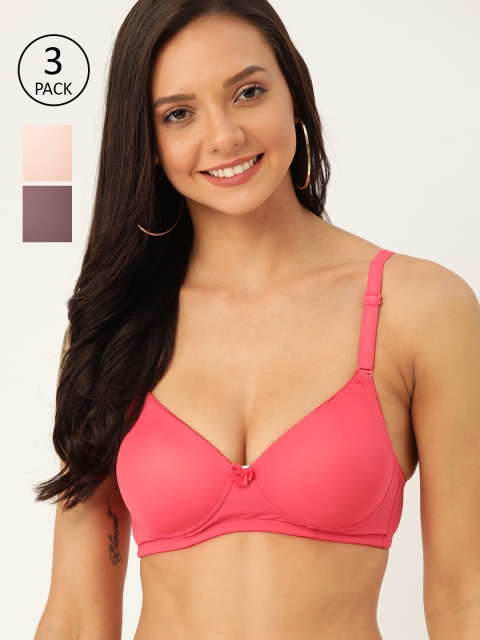 

DressBerry Pack of 3 Solid Lightly-Padded Non-Wired Everyday Bras DB-G524-3PP-003, Pink