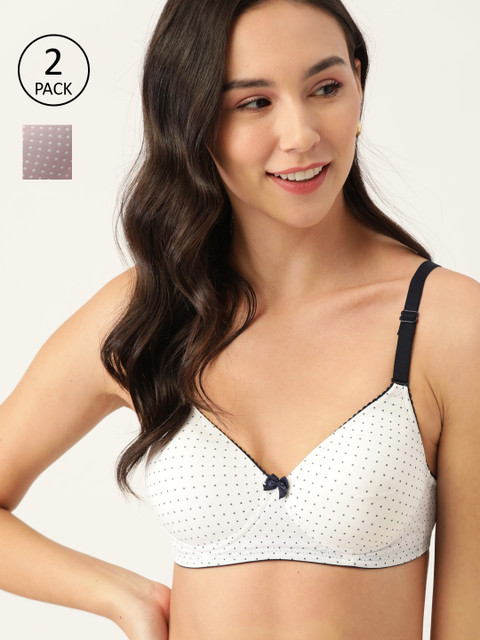 

DressBerry Pack of 2 Polka Dot Print Non-Wired Lightly Padded T-Shirt Bra DB-G524P-007, White