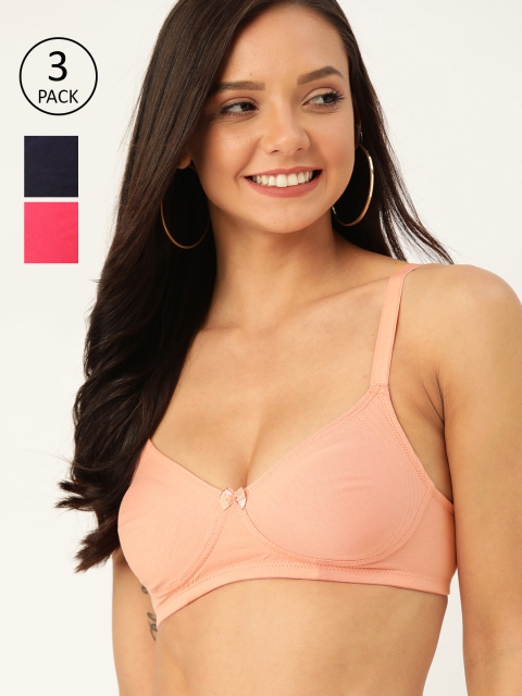 

DressBerry Pack of 3 Solid Non-Padded Non-Wired Everyday Bras DB-ENC-3PP-002, Peach